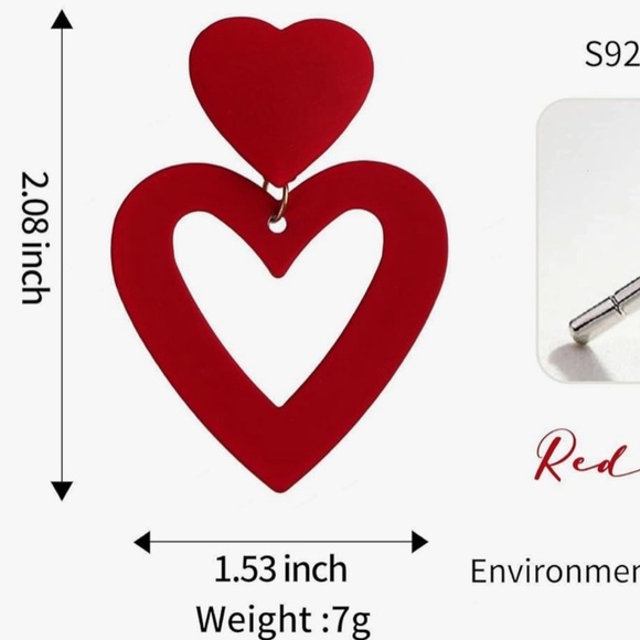 Red Double Heart earrings great for Valentine’s Day - Picture 3 of 3